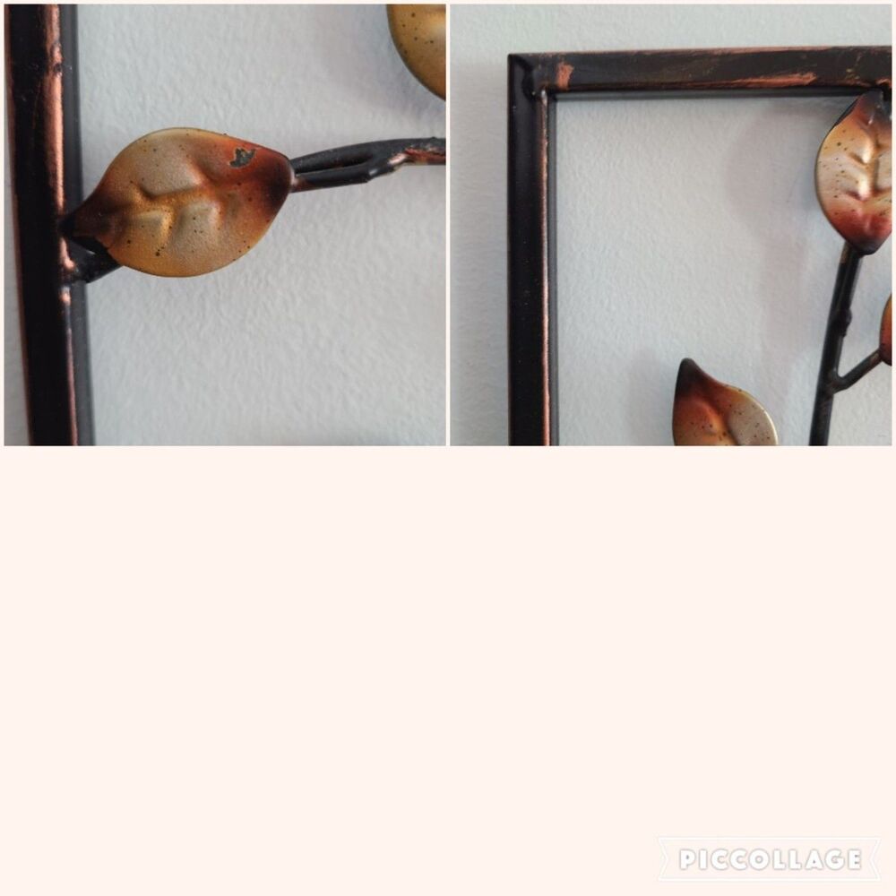 Vintage Metal Art Panel Wall Hanging Leaf And Branch Design Bronze And Gold Tone - Picture 10 of 10